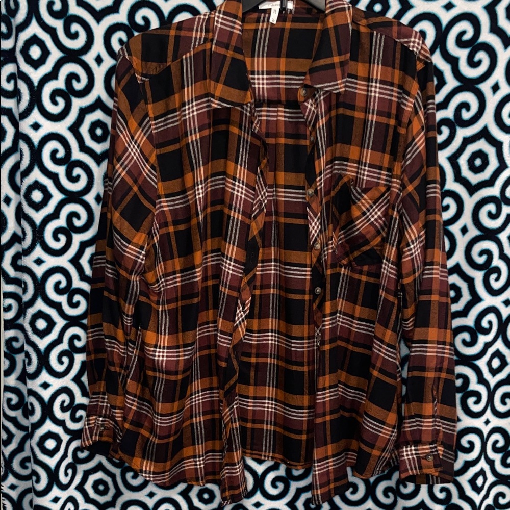 Maurices Plaid Button Down Shirt - Black and Brown